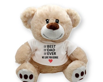 PERSONALISED Best Dad Ever Teddy Bear Custom Name Soft Plush FATHER'S DAY Gift High-Quality Print Unique Keepsake