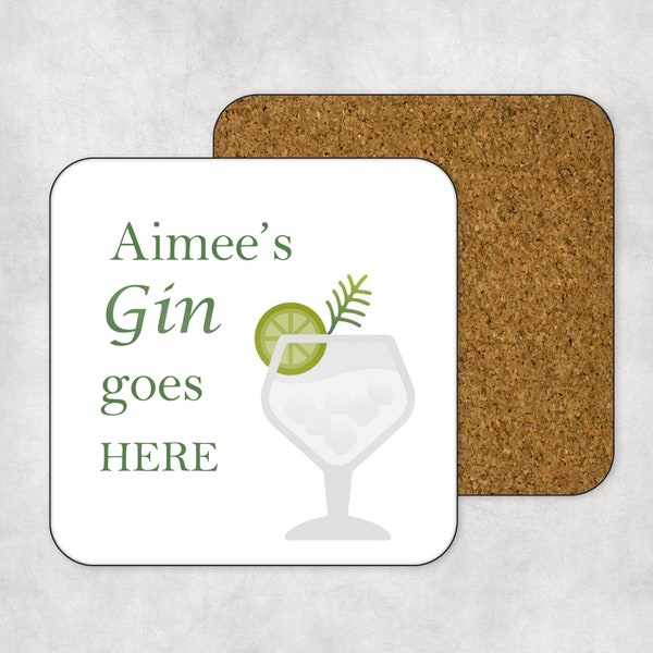 Gepersonaliseerde Gin Goes Here Coaster - Vrienden, Partner, Beste Vriend Kerstcadeau - Gepersonaliseerde Coaster - Doordacht cadeau - Gin & Tonic