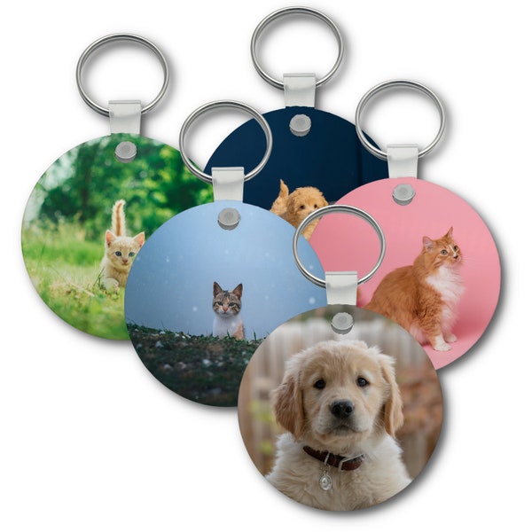 Personalised Photo CIRCLE Keyring Any Picture Custom Keychain Double Single Side Print, Keepsake, Wedding, Birthday, Dogs, Pets, Cats