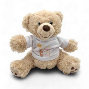 PERSONALISED Newborn Plush Teddy Bear with Custom Name Birth Details Soft UK Handprinted Keepsake Ideal Baby Girl Shower Gift