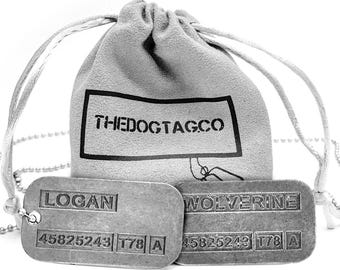 WOLVERINE LOGAN Brushed Steel Double Dog Tags Pendant Necklace - Ball Chains Included - Prop Replica