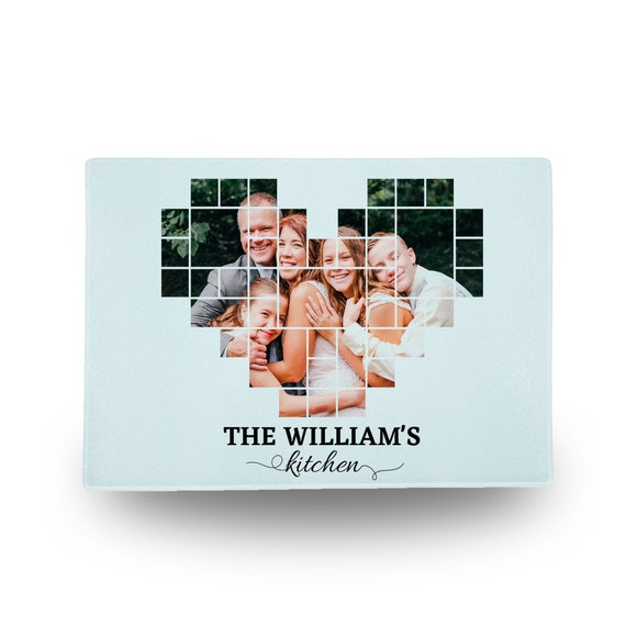 Personalized Family Photo Tempered Glass Cutting Board: Heart Collage