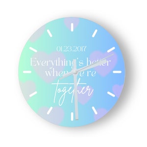 Personalised Glass Clock, Heart Design, Custom Printed Analogue Clock, Keepsake/Memento for Home/Office, Romantic Gift