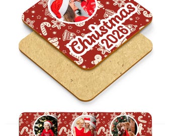 Personalised Christmas Coasters | Custom Photo Coaster | Custom Name Gift | Cork Drink Coaster | Personalised Gift UK |Handmade Coasters