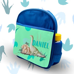 Sac à dos bleu dinosaure personnalisé pour garçons et enfants - Fabriqué au Royaume-Uni sur mesure