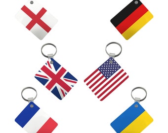 Country Flag ID Tags (Keyrings) Double Sided Print World Flags - World Cup