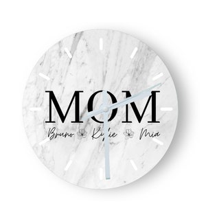Personalised Glass Clock, MOM Design, Custom Printed Analogue Clock, Keepsake/Memento for Home/Office