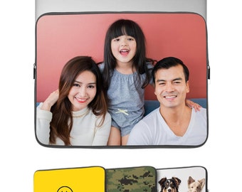 Funda para portátil con foto personalizada: funda impermeable de neopreno, texto personalizado, hecha a mano en el Reino Unido.