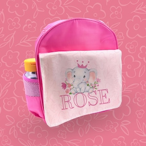 Personalised Custom Elephant Girls Kids Pink Backpack Children's School Bag - Custom Made In The UK