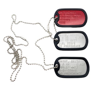 U.S. MILITARY set PERSONALISED ARMY dog tags with additional red medic alert tag - chain & silencer included - made to order