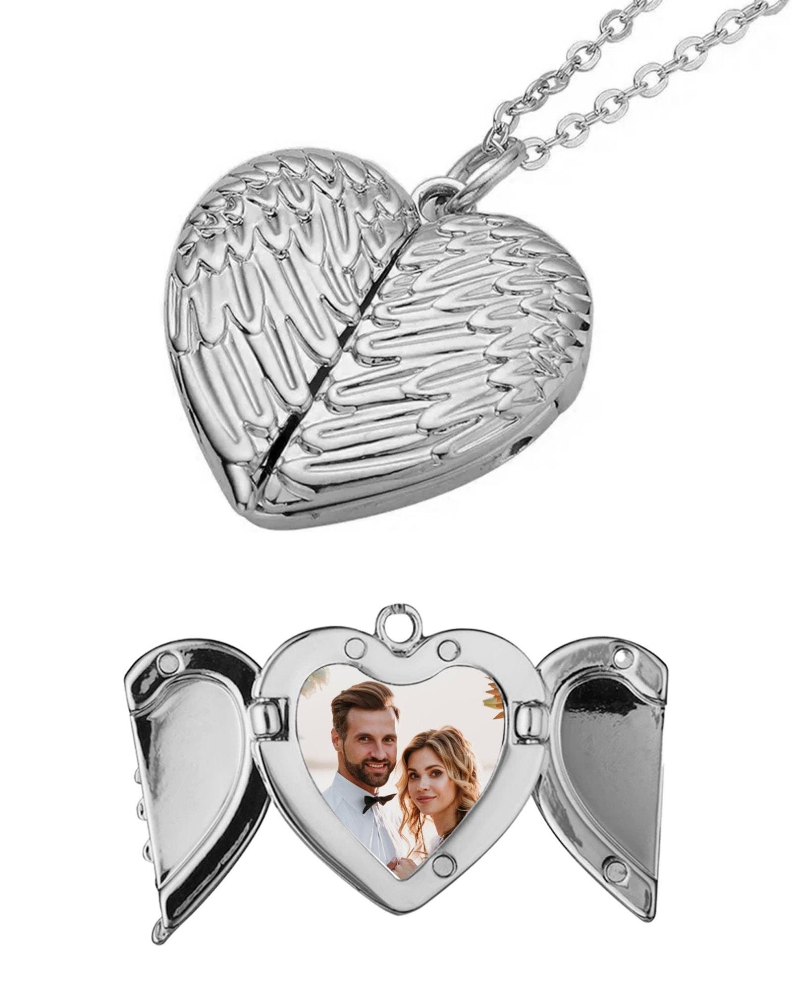Custom4U Argento S925 Collana Locket Foto Cuore Personalizzata