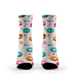 Cute Donuts Hand-Printed Socks - One Size Fits All - Super Soft and Comfortable