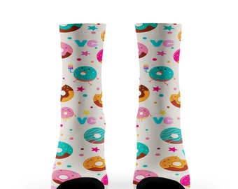 Cute Donuts Hand-Printed Socks - One Size Fits All - Super Soft and Comfortable