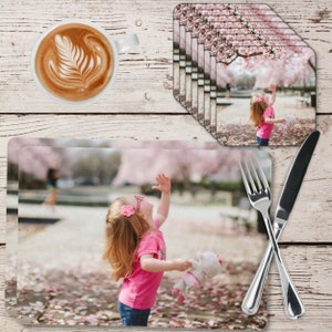 2 Placemats and 8 Coasters Design Your Own Custom Personalised MDF Cork Any Text And Photo Bundle, Kitchen, Gift, Keepsake