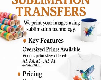 Servicio de impresión por sublimación personalizada: Tazas, camisetas, manualidades - A1, A2, A3, A4, A5