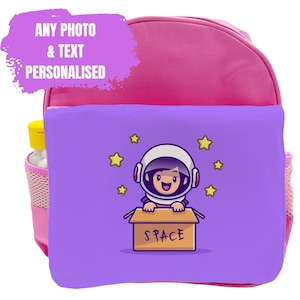 Personalised Custom Any Photo or Text Girls Pink Kids Backpack Children's School Bag - Custom Made In The UK