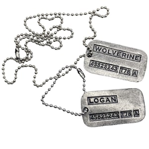 WOLVERINE LOGAN Brushed Steel Double Dog Tags Pendant Necklace Ball Chains Included Prop Replica image 1