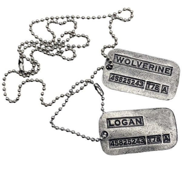 WOLVERINE LOGAN Brushed Steel Double Dog Tags Pendant Necklace - Ball Chains Included - Prop Replica