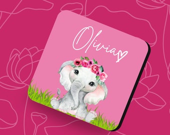 Personalised Kids Elephant Coaster - Cute and Original Animal Design - Customisable with Your Child's Name