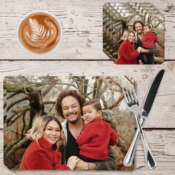 2 Placemats and 4 Coasters Design Your Own Custom Personalised MDF Cork Any Text And Photo Bundle, Kitchen, Gift, Keepsake