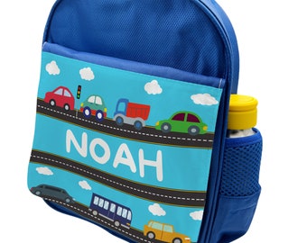 Personalised Custom Cars Transport Boys Kids Blue Backpack Children's School Bag - Custom Made In The UK