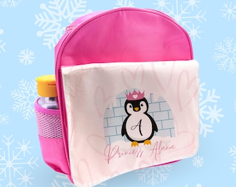 Personalized Penguin Princess Backpack - Pink Girls School Bag