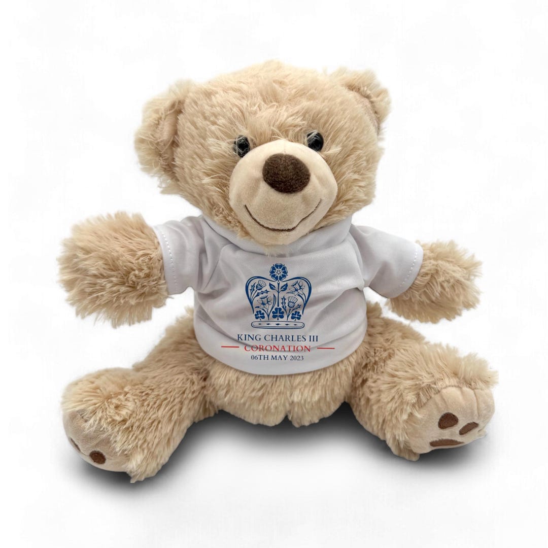 King Charles III Coronation Teddy Bear: Hand-printed Royal