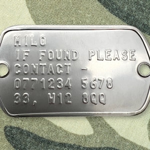 Gepersonaliseerde huisdier-ID-tag in militaire stijl: roestvrij staal zoekgeraakte hond