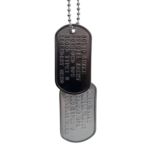 SOLID  SNAKE Inspired Dog Tags Necklace: Authentic US Military Replica Cosplay Inspired for Gamers Collectors Cosplayers