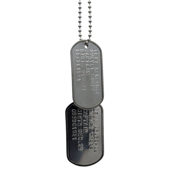 LEVI Anime Military Dog Tags - Costume Cosplay Prop Replica - Stainless Steel Chains Included