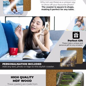Personalized Photo Coaster - High Gloss Square MDF, Handmade Gift image 2