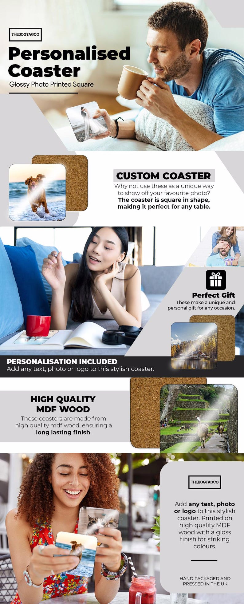 Personalized Photo Coaster - High Gloss Square MDF, Handmade Gift image 2