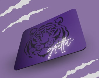 Personalised Purple Tiger Mouse Mat - Customisable Tiger Design Mouse Pad Extra Thick Rubber