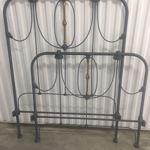 Antique Twin Wrought Iron Bed Frame. Early 1900s,  Headboard, footboard and side rails.