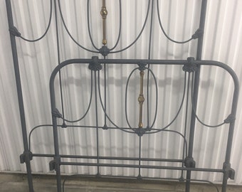 Antique Twin Wrought Iron Bed Frame. Early 1900s,  Headboard, footboard and side rails.