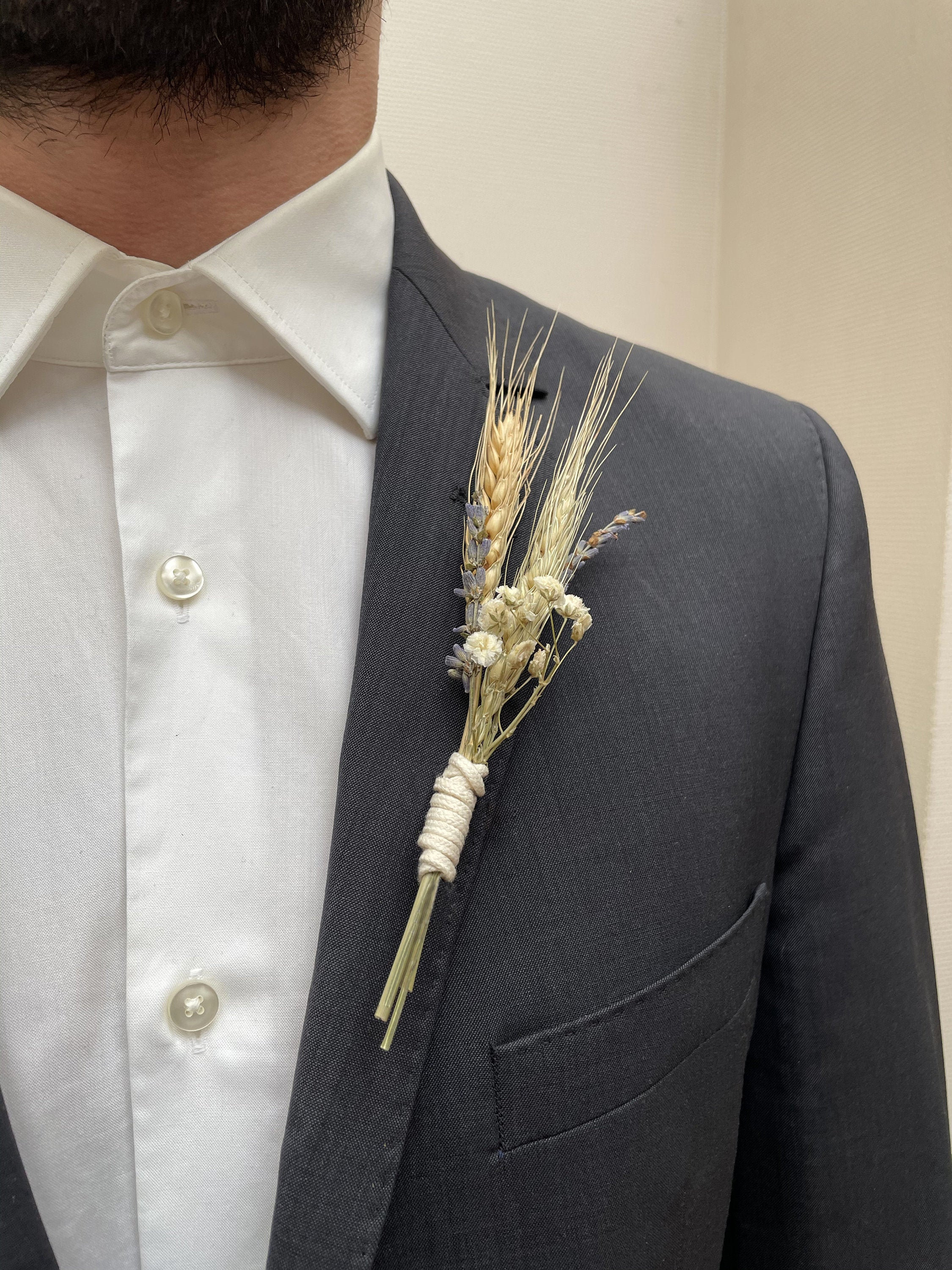 Boutonnière Pierre - Accessoire en Fleurs Séchées Naturelles, Broche Pour Mariage, Marié ou Témoin