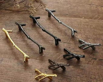 Funky Tree Branch Drawer Pulls Knobs, Unique Vintage Cabinet Handles, Black Gold Silver Furniture Hardware for Wardrobe & Dressers