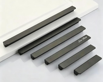 Tiradores largos de tira negra mate para armarios, tiradores dorados originales para cajones, herrajes únicos para muebles de cocina, cómoda y armario.