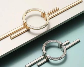 Tiradores largos semicirculares para cajones, color oro y níquel cepillado, modernos tiradores para puertas de armario, herrajes originales para gabinetes, decoración personalizada para el hogar.