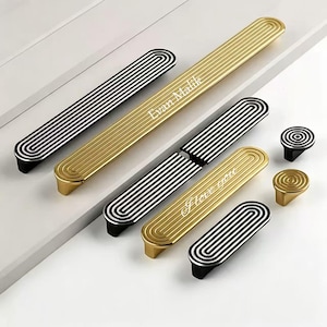 Grooved Gold Cabinet knobs Funky Drawer Pulls Black Handles Unique Kitchen Cupboard Hardware Furniture Knobs for Dresser Wardrobe