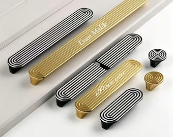 Grooved Gold Cabinet knobs Funky Drawer Pulls Black Handles Unique Kitchen Cupboard Hardware Furniture Knobs for Dresser Wardrobe