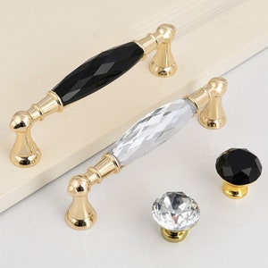 Clear Black Crystal Drawer Knobs Handle Gold Dresser Pull Handle Kitchen Cabinet Handle Closet Handles Wardrobe Handles Modern Door Handles