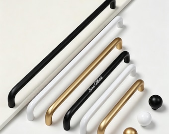 Tiradores modernos en forma de U para armarios, color negro mate, dorado y blanco. Tiradores minimalistas para armarios de cocina y pomos para muebles.