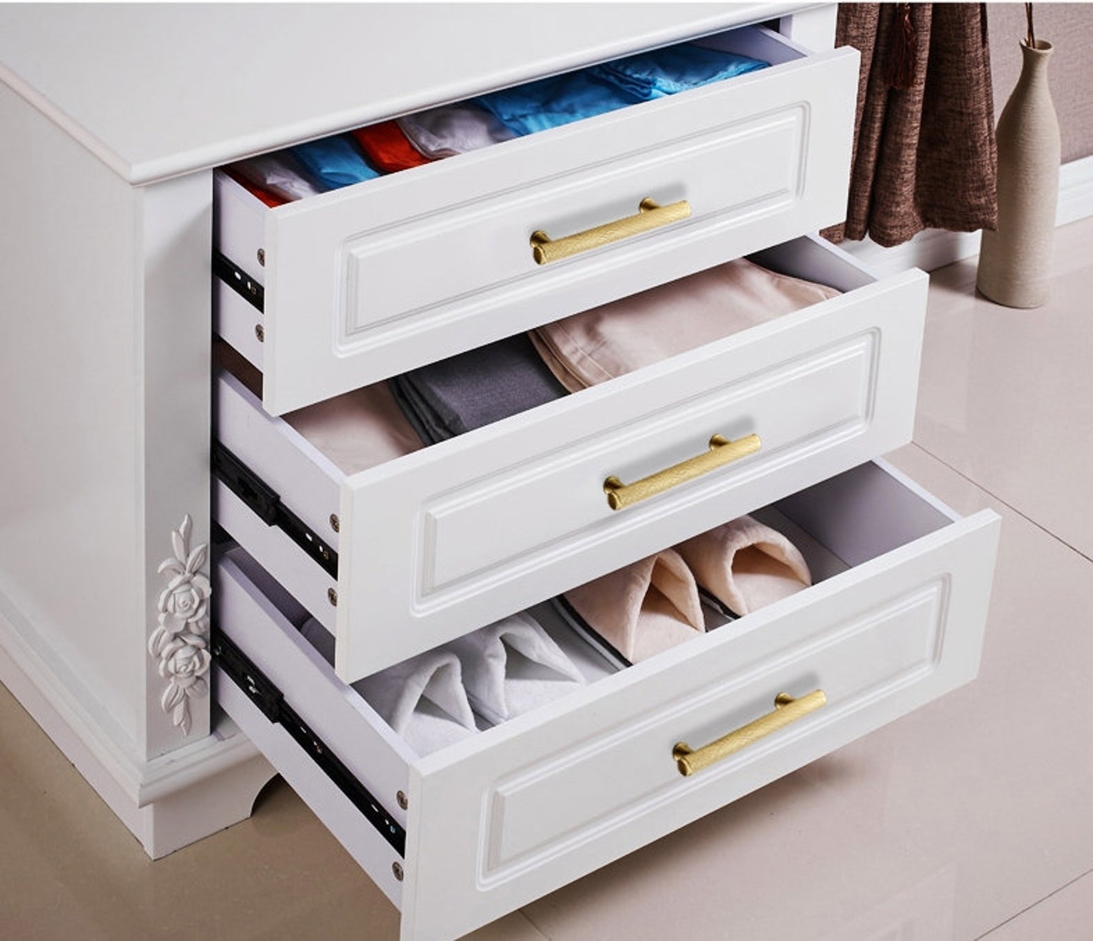 Brass Door Handles Cupboard Knurled T Bar Handle Drawer Pulls Knobs