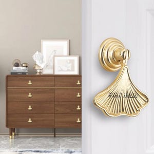 Drop Drawer Knobs Personalized Engraved Ginkgo Leaf Cabinet pulls Vintage Gold Wardrobe door handles Funky Dresser Furniture Handle