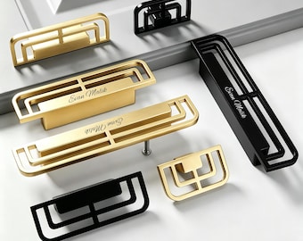 Tiradores geométricos calados para armarios, dorados y negros, originales tiradores para cajones, manijas únicas para muebles y puertas, herrajes personalizados para armarios y cómodas.