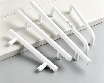 Herrajes para armarios de cocina blancos brillantes, tiradores de cajones blancos personalizados para cómodas y bares, tiradores de cajones con nombre grabado y diseños originales.