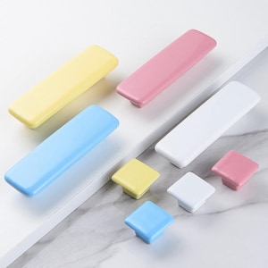 3&quot; Ceramics rectangle Handles Drawer pulls yellow square knob Dresser handle Cabinet Handles Pull Wardrobe Handle dresser knob blue Hardware