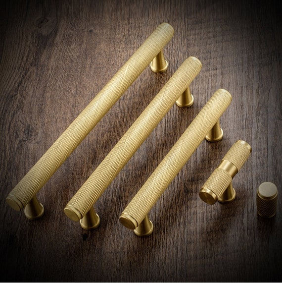 Brass Door Handles Cupboard Knurled T Bar Handle Drawer Pulls Etsy