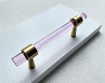 Engravable Brass Base funky drawer pulls Clear Acrylic cabinet pull Crystal dresser Knobs wardrobe door handles personalized home decor